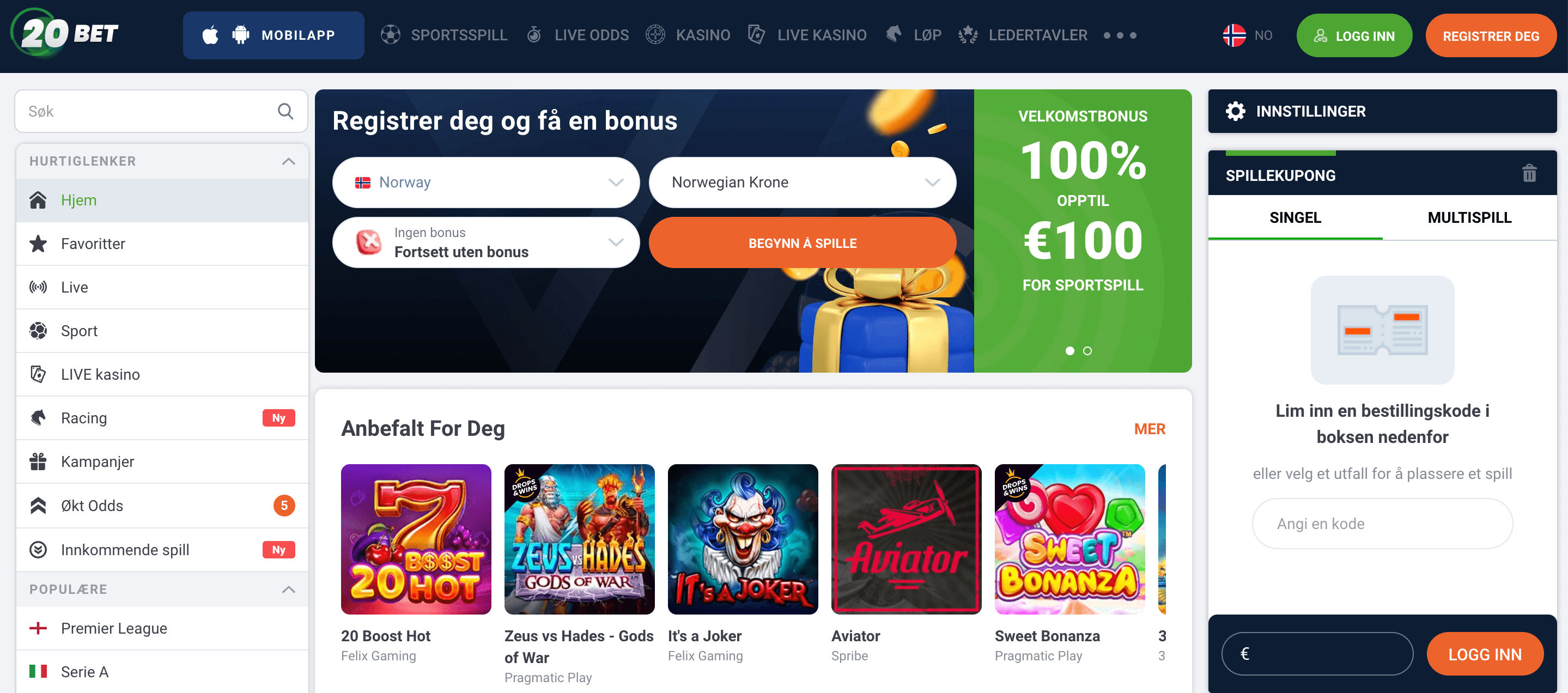 20Bet Hjemmeside